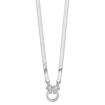 Sterling Silver Rhodium-plated CZ Herringbone 16in with 2in ext. Necklace
