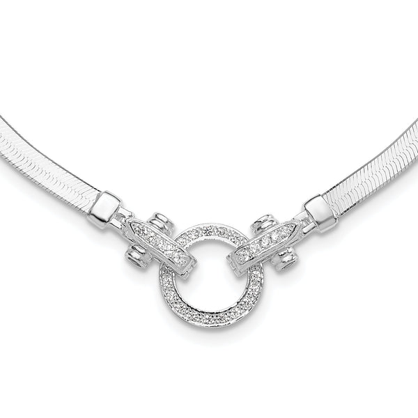 Sterling Silver Rhodium-plated CZ Herringbone 16in with 2in ext. Necklace