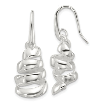 Sterling Silver Polished Silver-plated Spiral Dangle Shepherd Hook Earrings