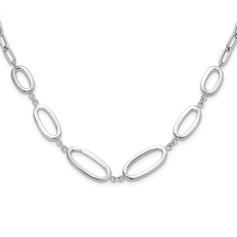 Sterling Silver Rhodium-plated Fancy Ovals w/2in ext. Necklace