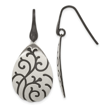Sterling Silver Brushed Oxidize Burnished Swirl Pear Shape Earrings
