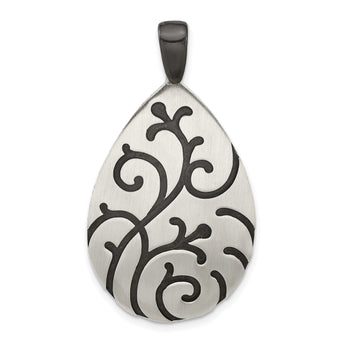 Sterling Silver Oxidize Burnished Swirl Pear Shape Pendant