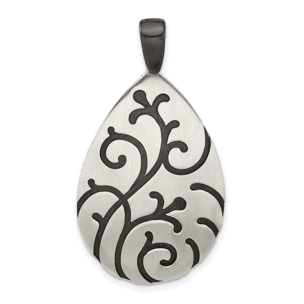 Sterling Silver Oxidize Burnished Swirl Pear Shape Pendant