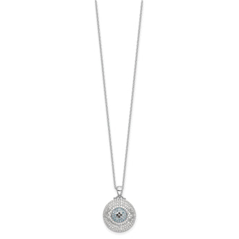 Sterling Silver Rh-plated Created Blue Spinel and CZ Evil Eye 18in Necklace
