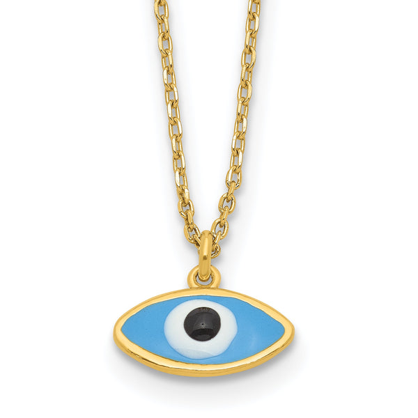 Sterling Silver Gold-plated Enamel Evil Eye w/1in ext. Necklace