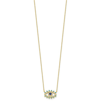 Sterling Silver Gold-tone Glass and Glass Crystal Evil Eye Necklace