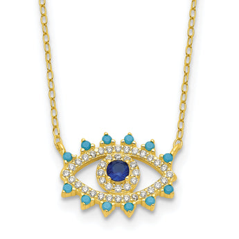 Sterling Silver Gold-tone Glass and Glass Crystal Evil Eye Necklace