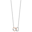 Sterling Silver Rh-plated Rose-tone Double Heart CZ w/2in ext Necklace