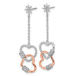 Sterling Silver Rhodium-plated Rose-tone CZ Hearts Dangle Post Earrings