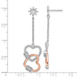 Sterling Silver Rhodium-plated Rose-tone CZ Hearts Dangle Post Earrings