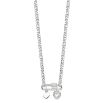 Sterling Silver RH-plated CZ Heart Moveable 16.25in w/2in ext Necklace