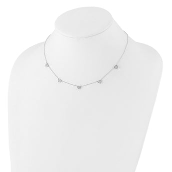 Sterling Silver RH-plated w/Micro Pave CZ Hearts 16in w/2in ext Necklace