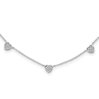 Sterling Silver RH-plated w/Micro Pave CZ Hearts 16in w/2in ext Necklace