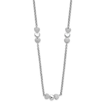 Sterling Silver Rhodium-plated Textured Heart Stations 24in Necklace