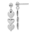 Sterling Silver Rhodium-plated Textured Hearts Post Dangle Earrings