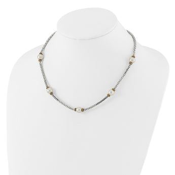 Sterling Silver and Gold-tone Synthetic Pearl 18in Necklace