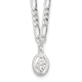 Sterling Silver RH-plated Miraculous Medal Link 16in w/2in ext. Necklace