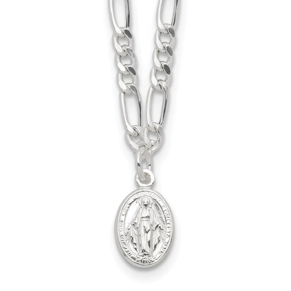 Sterling Silver RH-plated Miraculous Medal Link 16in w/2in ext. Necklace
