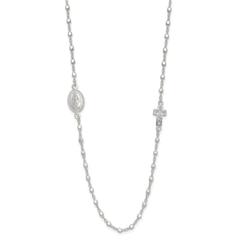 Sterling Silver Polished with CZ Cross and Miraculous Medal 18in Necklace