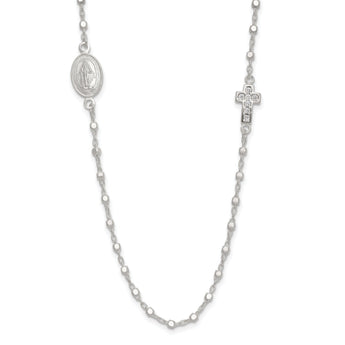 Sterling Silver Polished with CZ Cross and Miraculous Medal 18in Necklace
