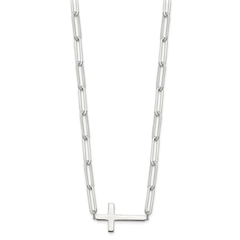 Sterling Silver E-Coated Cross Paperclip Link w/2 in ext Necklace