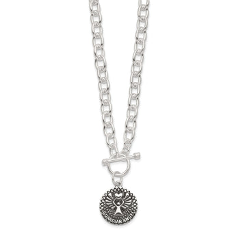 Sterling Silver Oxidized Dangle GUARDIAN ANGEL Toggle Clasp Necklace
