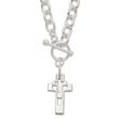 Sterling Silver E-Coated Double Open Cross Toggle 18in Necklace
