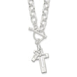 Sterling Silver E-Coated Double Open Cross Toggle 18in Necklace