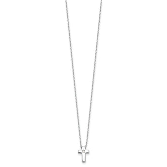 Sterling Silver Rhodium-plated CZ Cross 13in w/2in ext. Necklace
