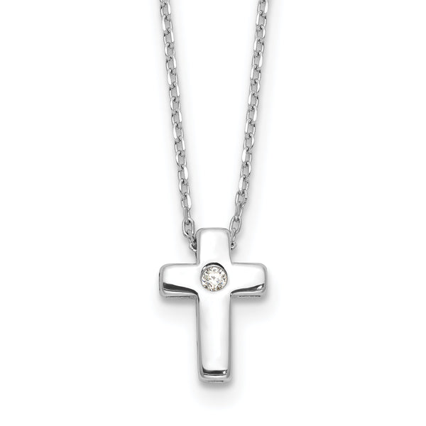 Sterling Silver Rhodium-plated CZ Cross 13in w/2in ext. Necklace