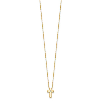 Sterling Silver Gold-tone CZ Cross 13in w/2in ext. Necklace