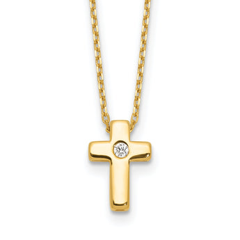 Sterling Silver Gold-tone CZ Cross 13in w/2in ext. Necklace
