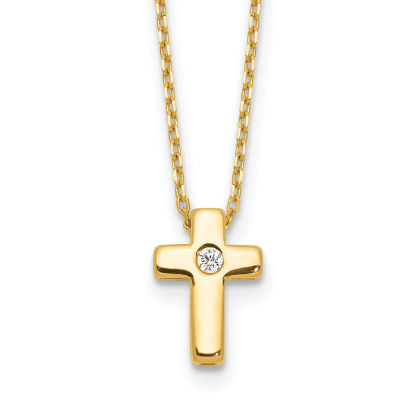 Sterling Silver Gold-tone CZ Cross 13in w/2in ext. Necklace