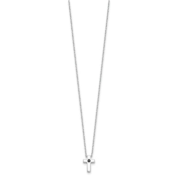 Sterling Silver Rhodium-plated Black Spinel Cross 18in Necklace