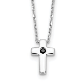 Sterling Silver Rhodium-plated Black Spinel Cross 18in Necklace
