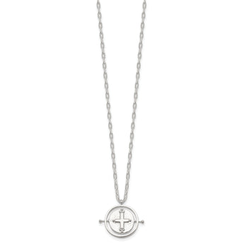 Sterling Silver E-Coating Movable/Spin Cross 16in w/2in ext Necklace