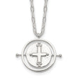 Sterling Silver E-Coating Movable/Spin Cross 16in w/2in ext Necklace