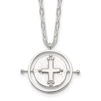 Sterling Silver E-Coating Movable/Spin Cross 16in w/2in ext Necklace
