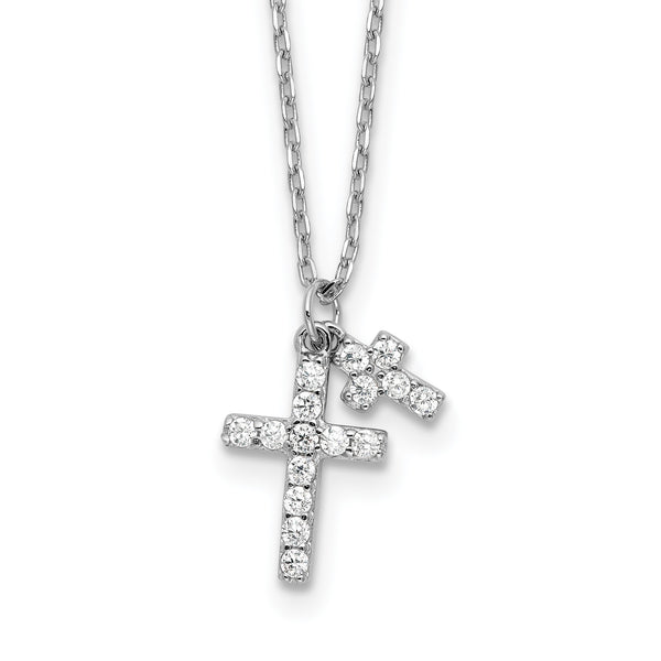 Sterling Silver Rhodium-plated CZ Crosses 16in w/2in ext. Necklace - Birthstone Company