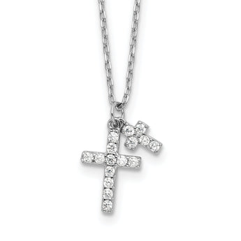 Sterling Silver Rhodium-plated CZ Crosses 16in w/2in ext. Necklace