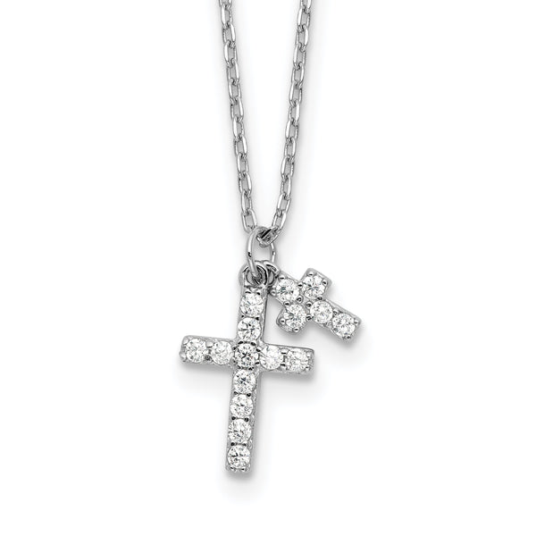 Sterling Silver Rhodium-plated CZ Crosses 16in w/2in ext. Necklace