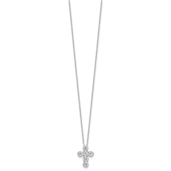 Sterling Silver Rhodium-plated CZ Cross 16in w/2in ext Necklace