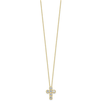 Sterling Silver Gold-tone CZ Cross 16in w/2in ext Necklace