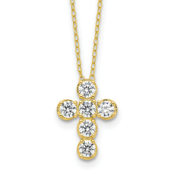 Sterling Silver Gold-tone CZ Cross 16in w/2in ext Necklace