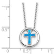 Sterling Silver RH-plated Blue Cr. Opal Inlay Cross 16in w/2in ext Necklace