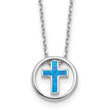 Sterling Silver RH-plated Blue Cr. Opal Inlay Cross 16in w/2in ext Necklace