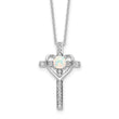 Sterling Silver RH-plated Created Opal and CZ Cross w/Heart 18in Necklace