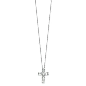 Sterling Silver Rhodium-plated Baguette CZ Cross 18in Necklace