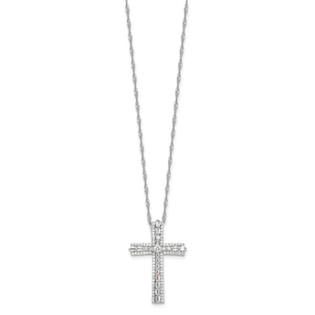 Sterling Silver Rhodium-plated CZ Cross 18in w/2in ext. Necklace
