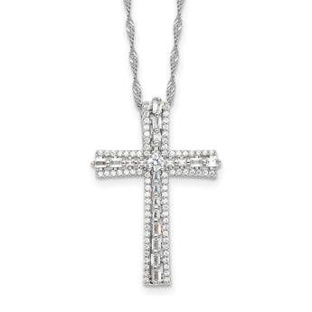 Sterling Silver Rhodium-plated CZ Cross 18in w/2in ext. Necklace